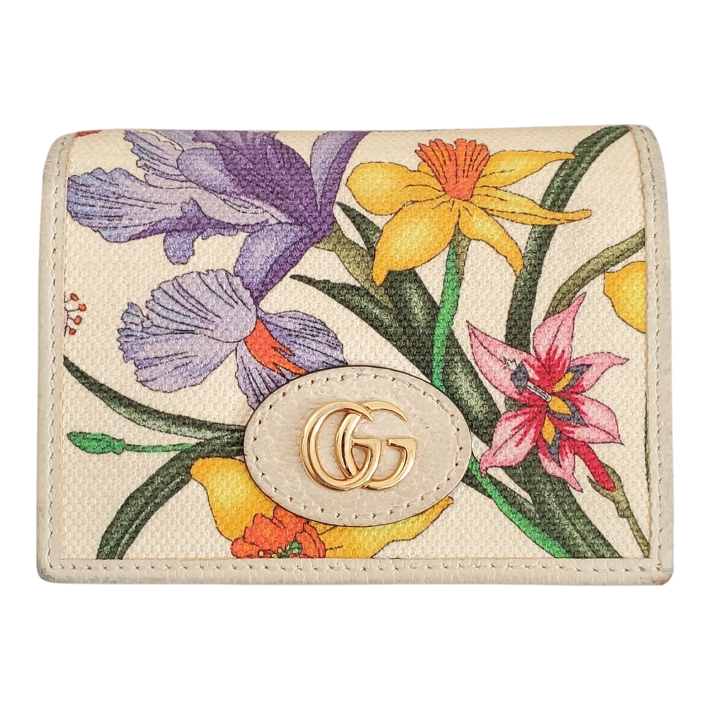 GUCCI Limited Edition GG Marmont Flora Canvas with Leather Compact Wallet